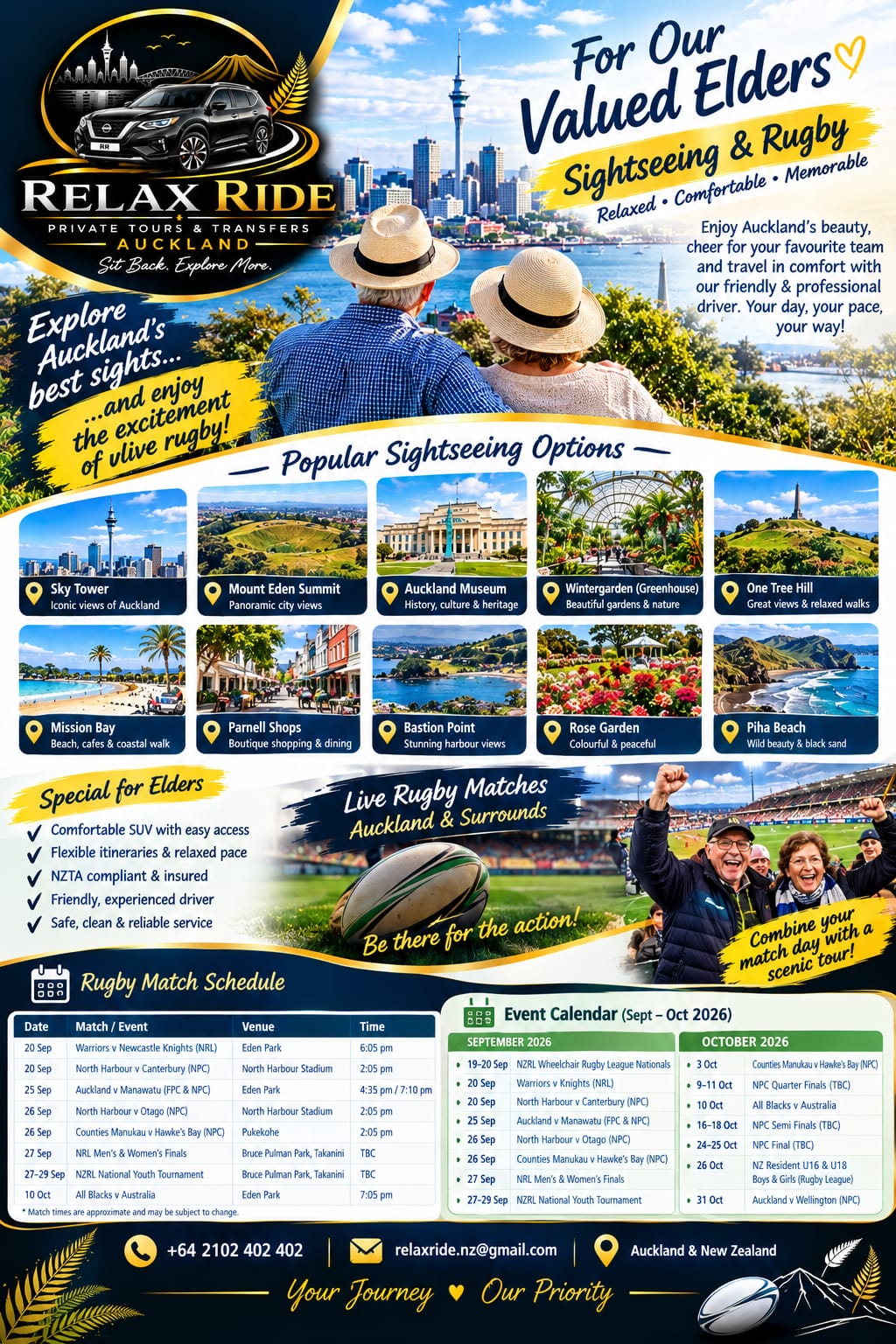 For Our Valued Elders — Sightseeing & Rugby